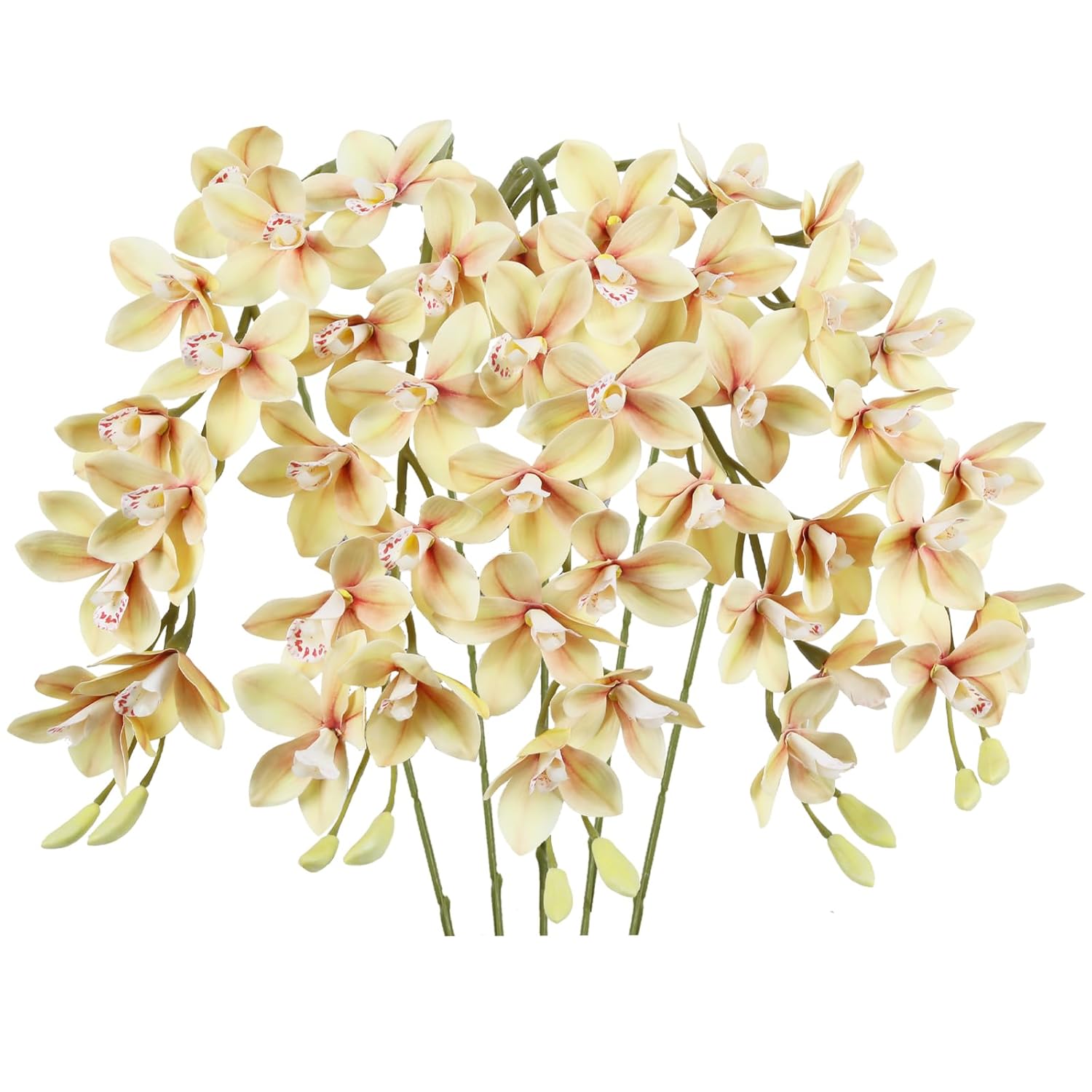 5 Pcs Real Touch Faux Orchid Champagne Orchid Artificial Flowers With Long Stem For Wedding Party Centerpiece Bridal Bouquet Diy Home Living Room Decoration