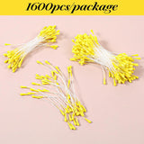 2Mm Yellow Pearl Double Heads Handmade Flower Stamen, 1600Pcs Yellow Long Flower Stamen Artificial Paper Stamens For Christmas Wedding Blossom Making Scrapbook Decoration