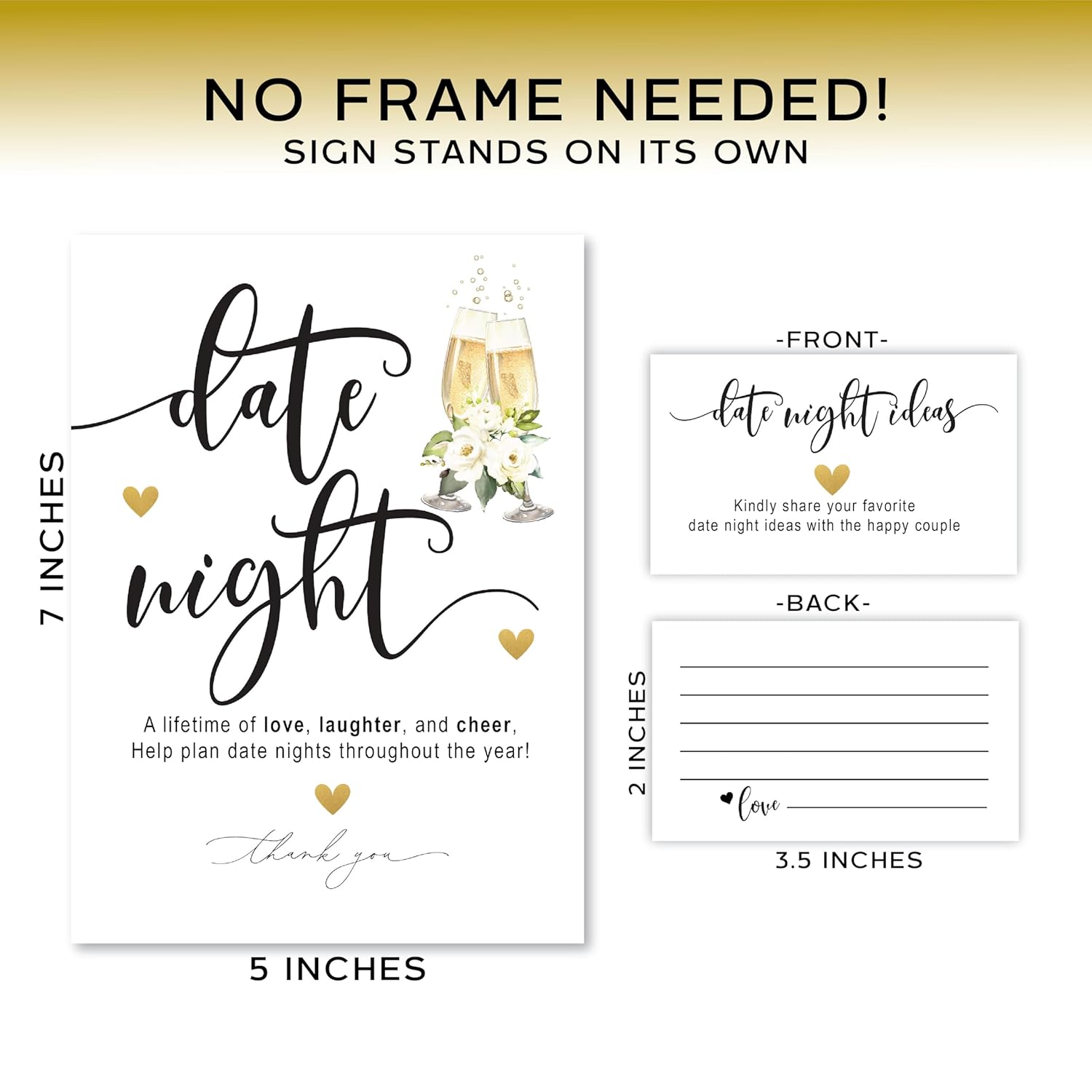 Fun Wedding Bridal Shower Games, Elegant Date Night Game Sign And Cards