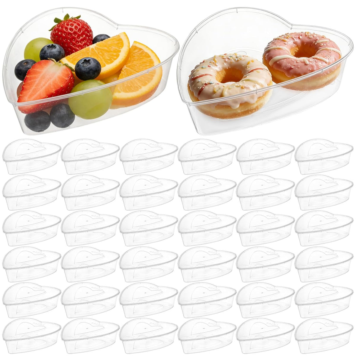 36 Pcs 17 Oz Valentine'S Day Heart Shaped Container Plastic Seasoning Containers Box Food Storage Containers With Clear Lids Reusable Dessert Box For Valentine Kitchen Restaurant Fruit Vegetable