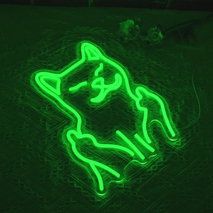 Green Cat Neon Sign USB Powered LED Wall Light for Game Room Man Cave Party Decor