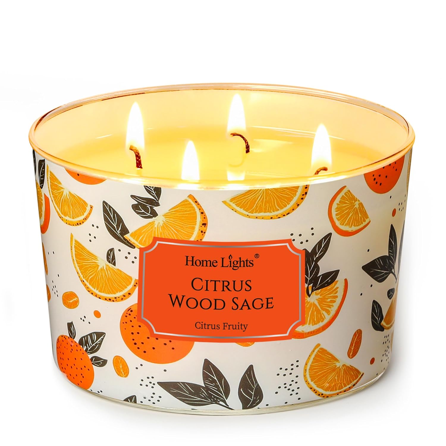 Homelights Citrus Wood Sage Scented Candles | 18Oz Soy Candles Eclectic Mixed Styles 4-Wick Large Candle Jars | Ideal Candle Gifts For Events, Home Decor Stress, Relief & Relaxation