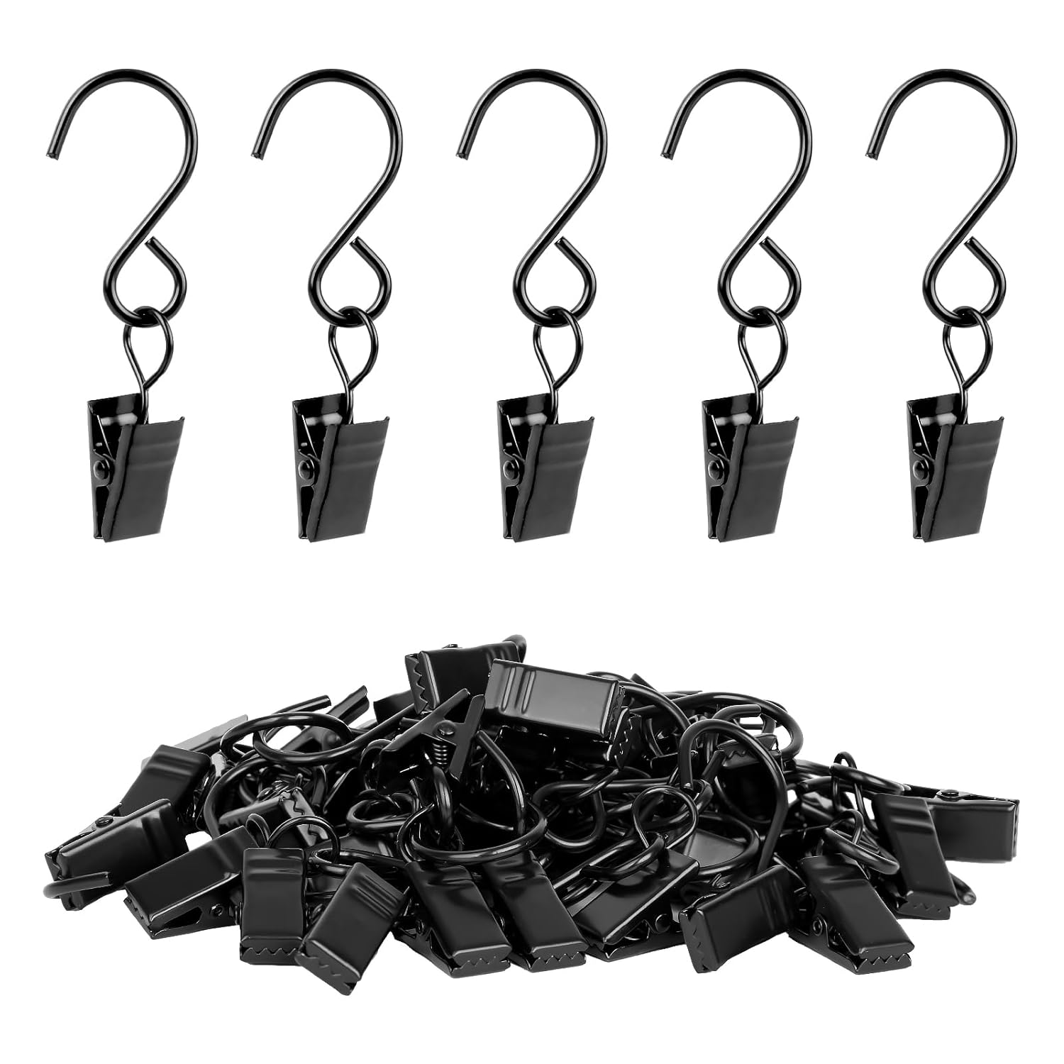 S Hook Curtain Clips, 45 Pack 304 Stainless Steel Hanging Party String Lights Christmas Garden Courtyards Decoration, Gutter Wall-Grid Tent Camper Awning Hangers, 2.4 Inch Black