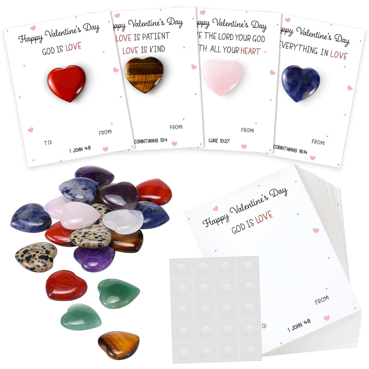40 Set Christian Valentine'S Day Cards Religious John 3: 16 Greeting Cards With Heart Stones Keepsake Valentine Exchange Gifts For Party Favors