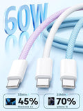 3 Pack 10FT USB C to USB C 60W Fast Charging Cable for iPhone Samsung & MacBook