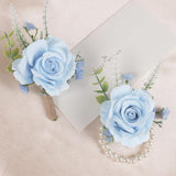 2Pcs Of Wrist Corsage And Boutonniere Set, Artificial Flowers Accessories Suit Decor For Wedding Prom Party Homecoming Ceremony, Blue