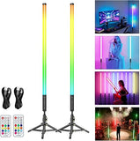 2 Pack 3FT RGB Tube Light Bars with Stands 5000mAh Battery Remote Control DJ Photography Lights