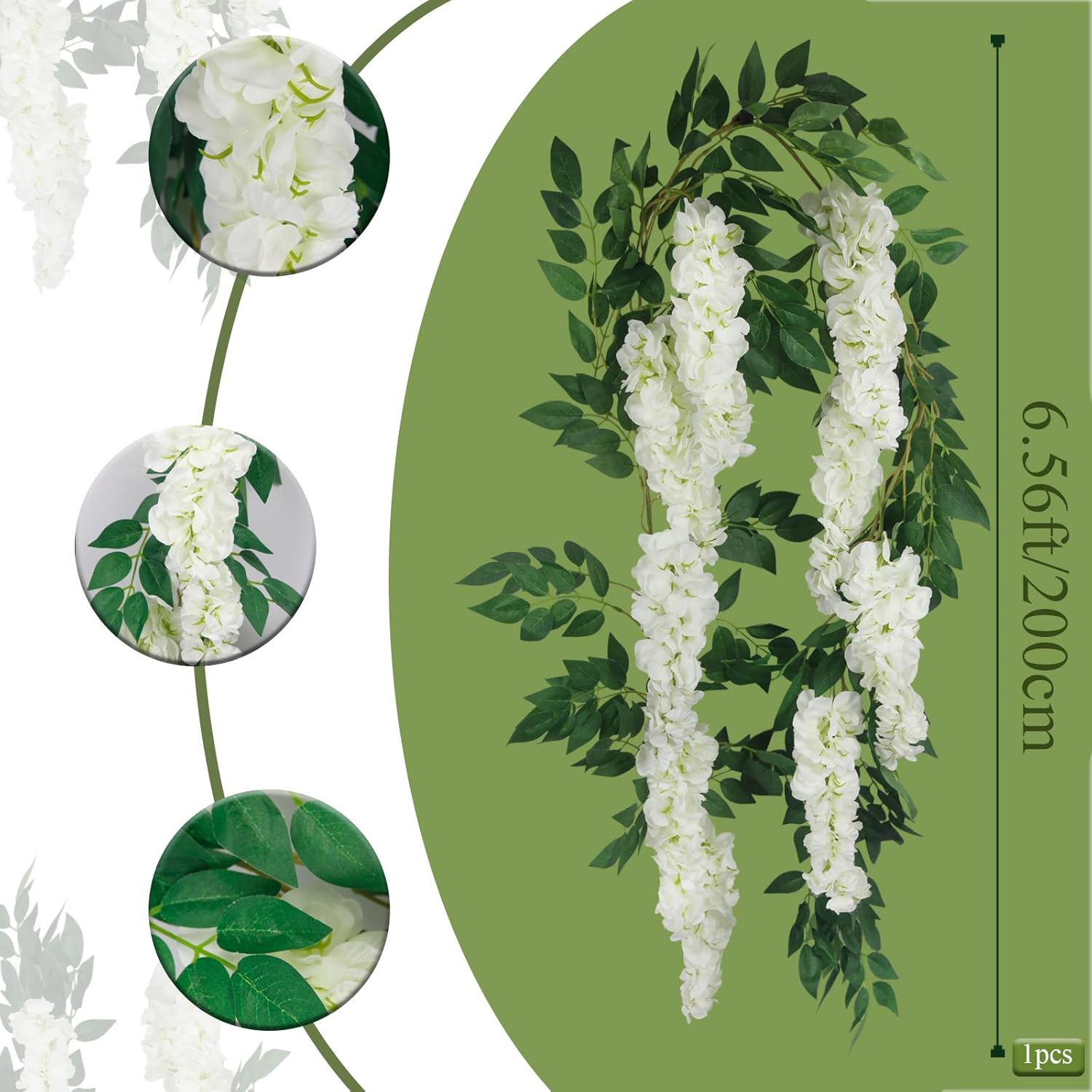 Wisteria Garland Artificial Flowers Floral Vines White 6.56 Ft Silk Fake Wisteria Flowers Garlands Hanging Flower For House Outdoor Garden Ceremony Outside Wedding Arch Floral Decor