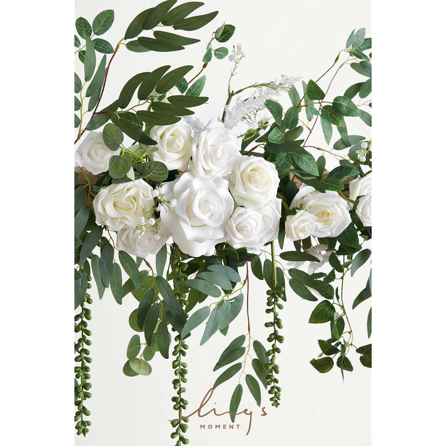 Backdrop Floral Garland 6.5Ft Artificial Wedding Arch Flowers Sage Green Decor, White Ceremony Reception Hanging Eucalyptus Rose Arbor Arrangement Outdoor Party Swag Home Decorations