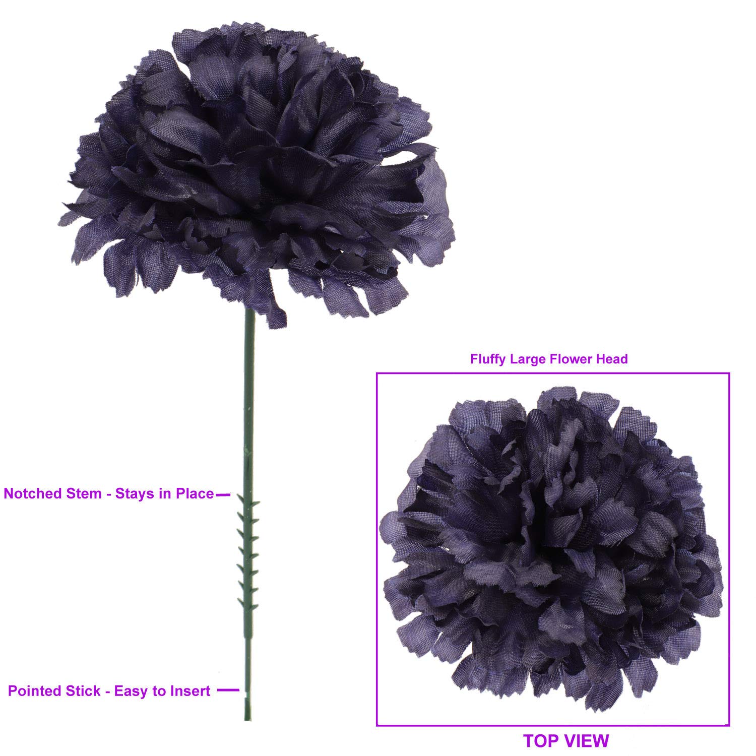 Box Of 100: Artificial Carnation Flower Picks | 5" Long | 3.5" Wide | Navy Blue | Floral Picks | Crafting Supplies | Parties & Events | Home & Office Decor