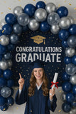 195 Piece Navy Blue Silver and White Balloon Arch Kit with Confetti Balloons for Party Decor