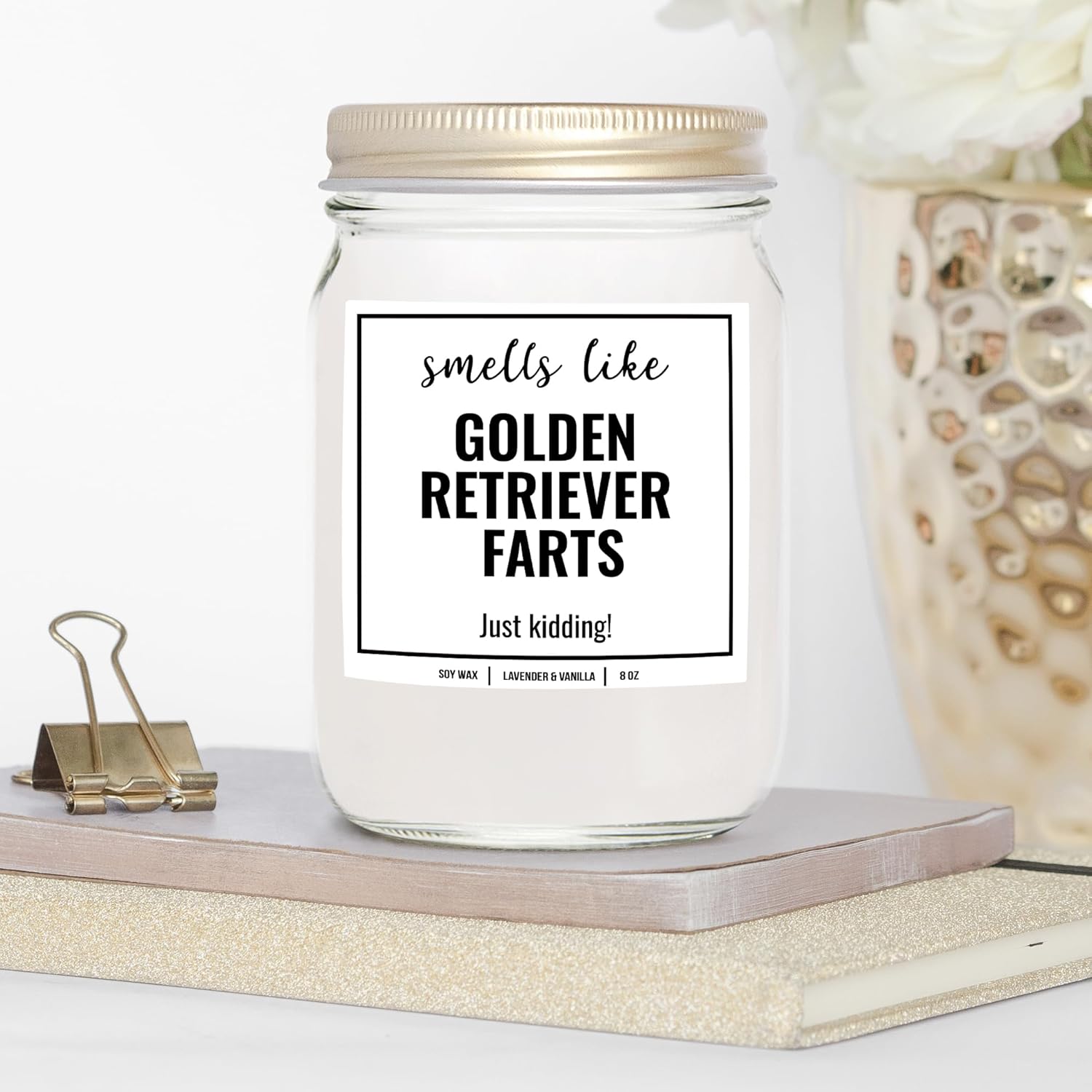 You Nique Designs Smells Like Golden Retriever Farts 8Oz Soy Candle - Dog Farts Candle Gifts For Golden Retriever Lovers - Funny Gifts For Women, Men, Dog Lovers (Lavender & Vanilla)