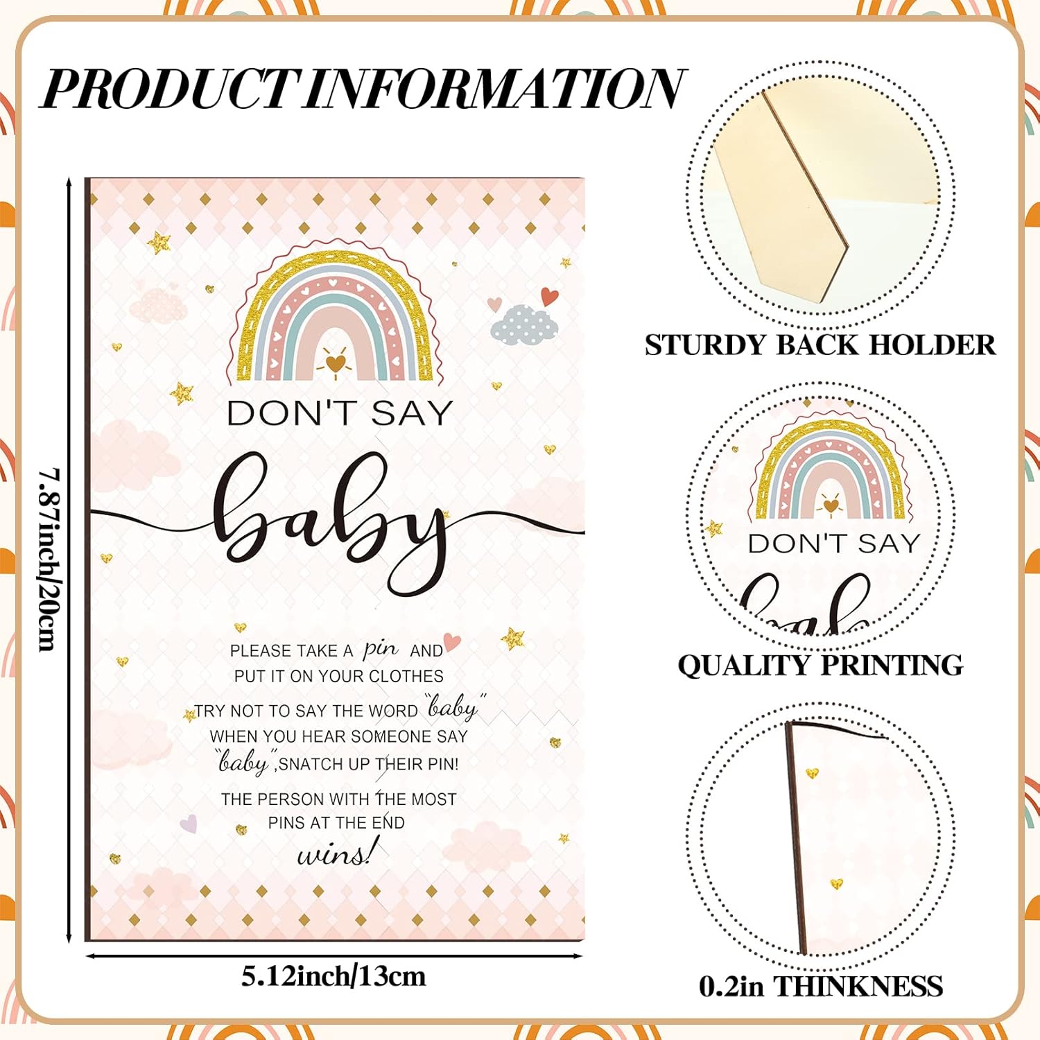 321 Pcs Rainbow Baby Shower Decorations A Little Ray Of Sunshine Is Almost Here Baby Shower Party Bingo Games Don'T Say The Word For Boho Theme Birthday Rainbow Gender Reveal Party Supplies