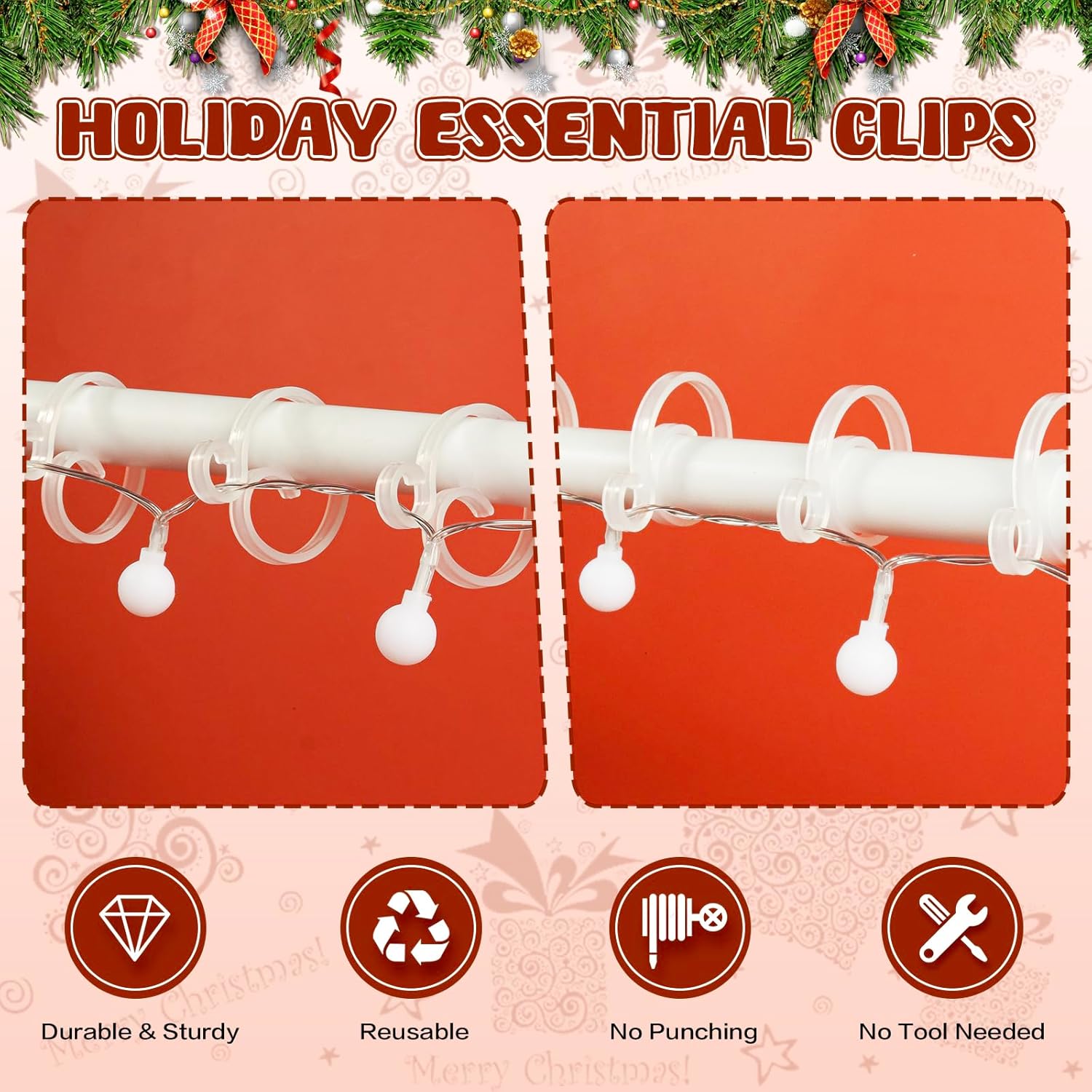 Christmas Light Clips For Banister Christmas Banister Clips Holiday Garland Hanger Hooks For Stockings String Lights Indoor Outdoor Decorations Stair Railing Fence Deck (White, 30 Pcs)