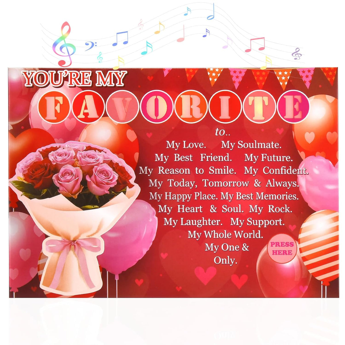Valentines Day Card With Lights & Music, 3D Pop Up Rose Anniversary Cards For Couples, Romantic “You’Re My Favorite” Sweet Greeting Gift Cards For Wife Husband Girlfriend Boyfriend