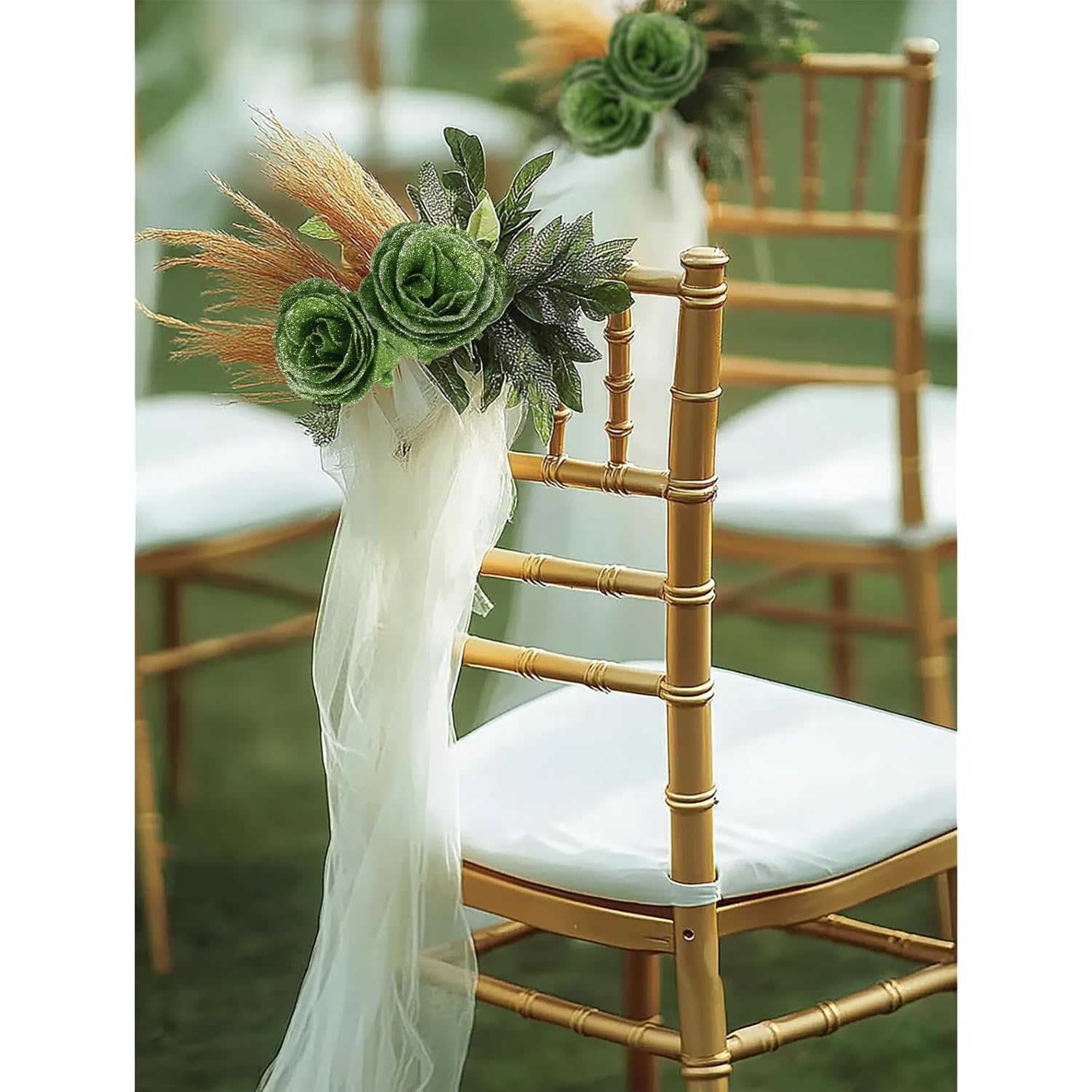 Artificial Roses With Stems,30Pcs Green Glitter Roses Silk Roses Artificial Flowers For Crafts Wedding Bouquet Home Decoration(Green)