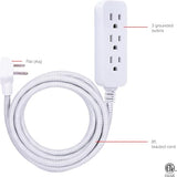 Surge Protector Power Strip 3 Outlets 8FT Braided Extension Cord Flat Plug Black