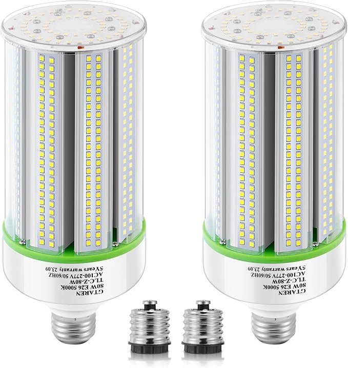 2 Pack 80W LED Corn Light Bulbs E26 E39 Base 5000K Daylight AC110-277V Metal Halide HID CFL Replacement