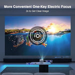 Electric Focus Mini Projector, 1080P, WiFi, Bluetooth, ±50° Keystone, Portable