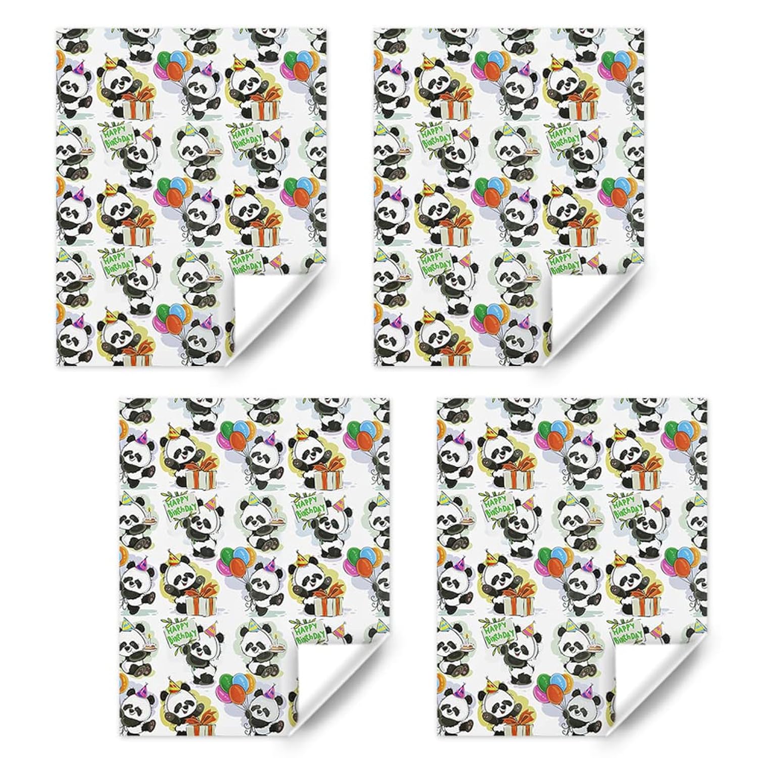 Panda Gift Wrapping Paper For Happy Birthday, Cute Pandas Balloons Wish Birthday Wrapping Paper For Baby Boys Girls Children Animal Baby Shower Kindergarten Party Xmas Gifts Wraps