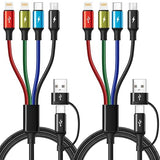 2 Pack 6FT 6 in 1 Multi Charging Cable USB A USB C to Lightning USB C Micro USB Braided Cord