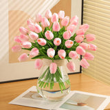 24 Pcs Artificial Tulips Pu Faux Flowers, Red Real Touch Fake Tulips For Valentine'S Day Spring Easter Home Kitchen Wedding Decorations And New Year Decor