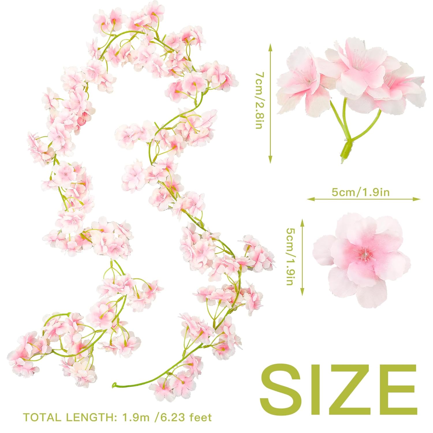 16 Pcs Artificial Cherry Blossom Flower Vines Cherry Blossom Hanging Vine Artificial Pink Flower Garland Faux Japanese Garland For Wedding Party Kawaii Decor