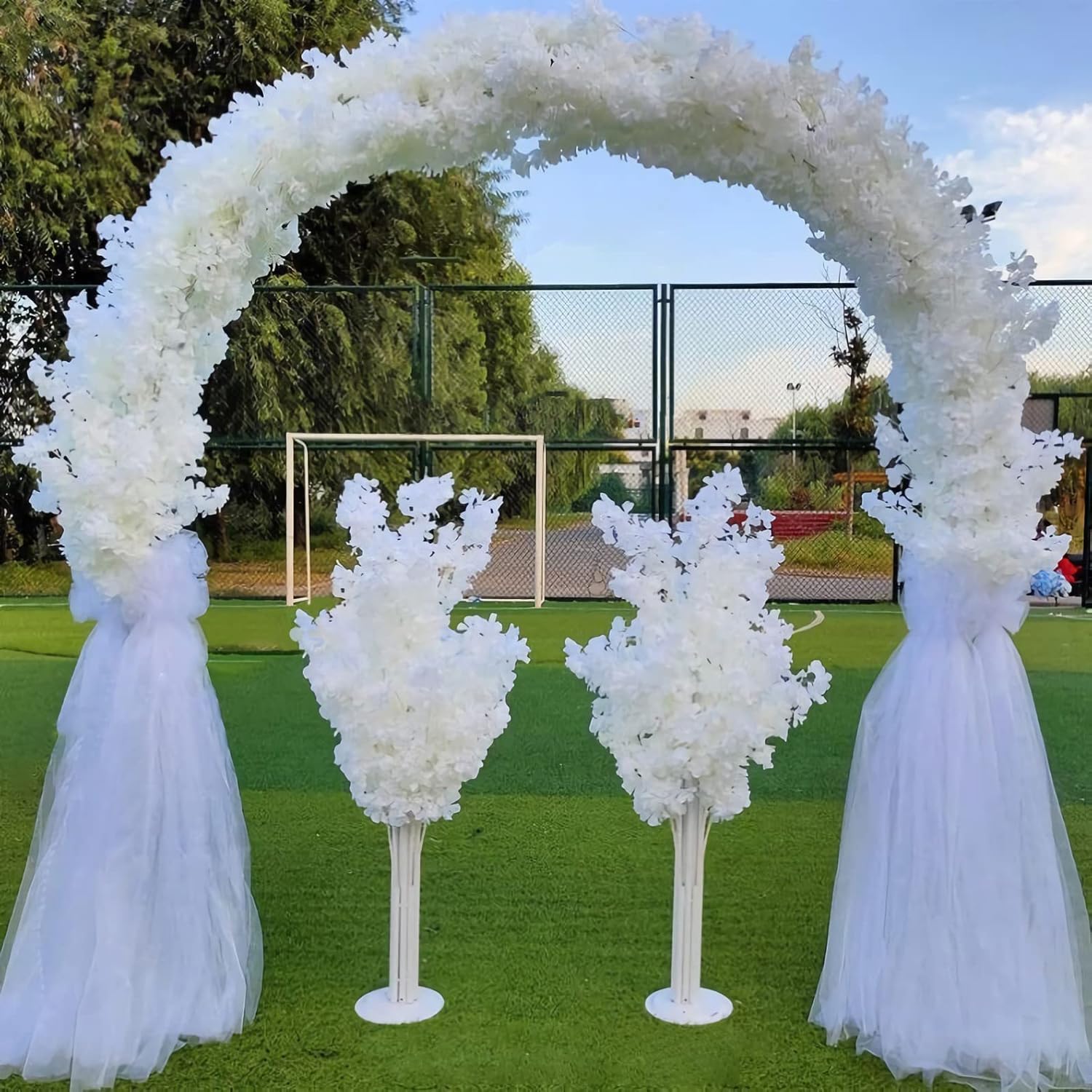 Artificial Faux Cherry Blossom Branches Decor, 35 Inch For Tall Floor Vase Used As Wedding Home Decoration, Fake White Flowers For Dinner Table Centrepiece, White, 5Pcs