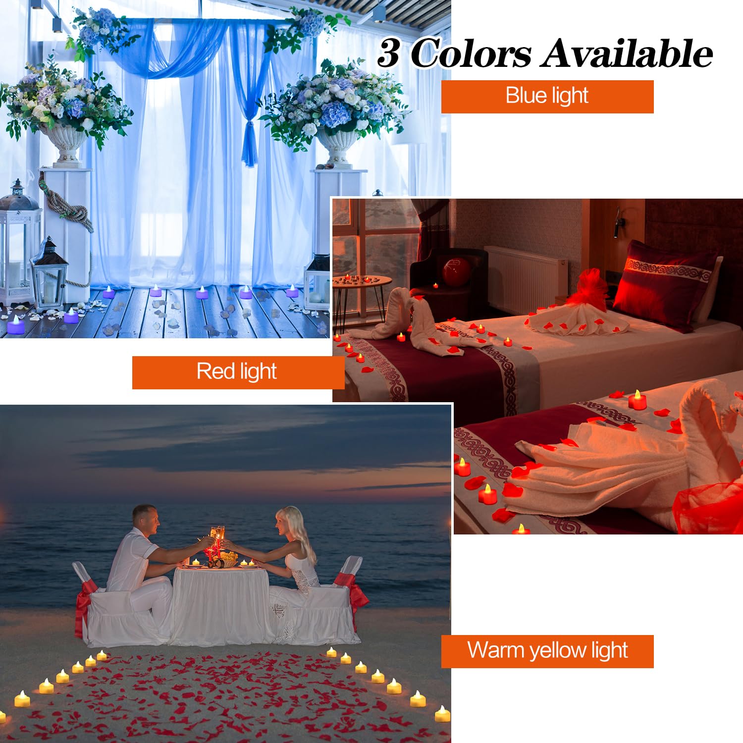2000Pcs Red Artificial Rose Petals With 24Pcs Red Led Tea Lights Kit, For Decor