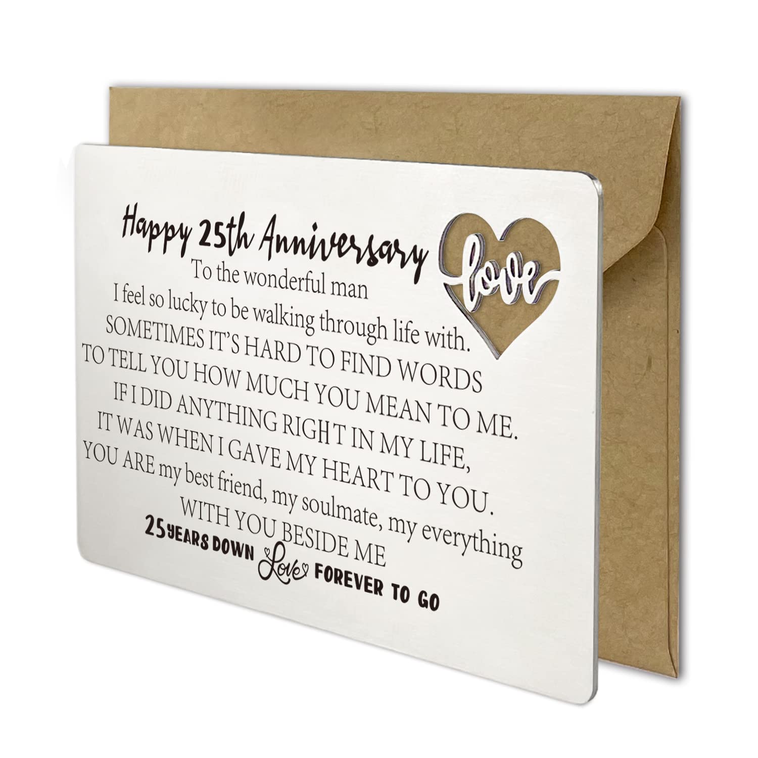 Happy 25Th Anniversary Wedding Card Gifts For Him Husband, 25 Year Anniversary Cards Gift For Men, Engraved Metal Wallet Insert Anniversary Presents
