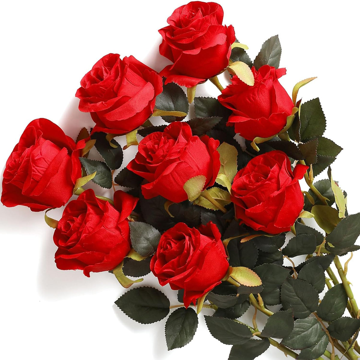 8Pcs Red Roses Artificial Flowers Realistic Long Stem Fake Roses Bouquet, Faux Silk Flowers For Diy Bouquets Wedding Centerpieces Arrangements Home Party Decor