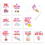 - 10 Funny Assorted Blank Humor Notecards Box Set 4 X 5.12 Inch W/Envelopes Play On Words For Men, Women (10 Designs, 1 Each) - Loving Puns Gone Wild M5660Ocb-B1X10