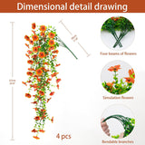 4 Pcs Artificial Outdoor Hanging Plants Fall Decoration Uv Resistant Faux Silk Flowers For Outside, Garden, Porch, Window, Home Decor(Orange)