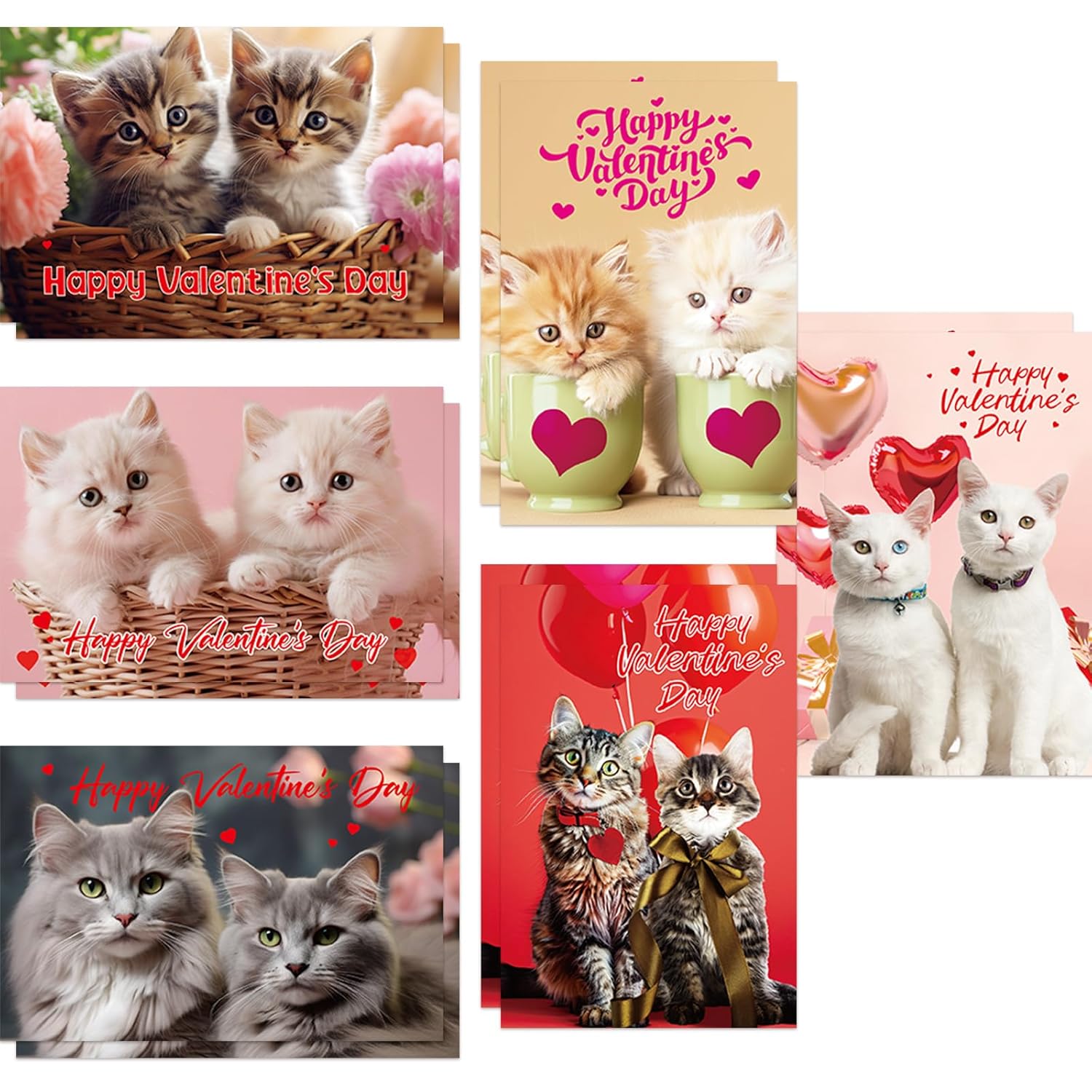 Valentines Day Kitten Cards Assorted Pet Happy Valentine'S Day Greeting Cards Bulk With Envelopes And Stickers Party Favors 6 Designs