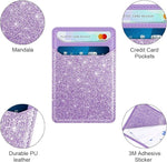 Self-Adhesive Leather RFID Phone Wallet, Stick-On Card Holder - Glitter Purple