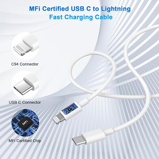 2 Pack 10FT USB C to Lightning Cable MFi Certified Fast Charging iPhone Charger Cord