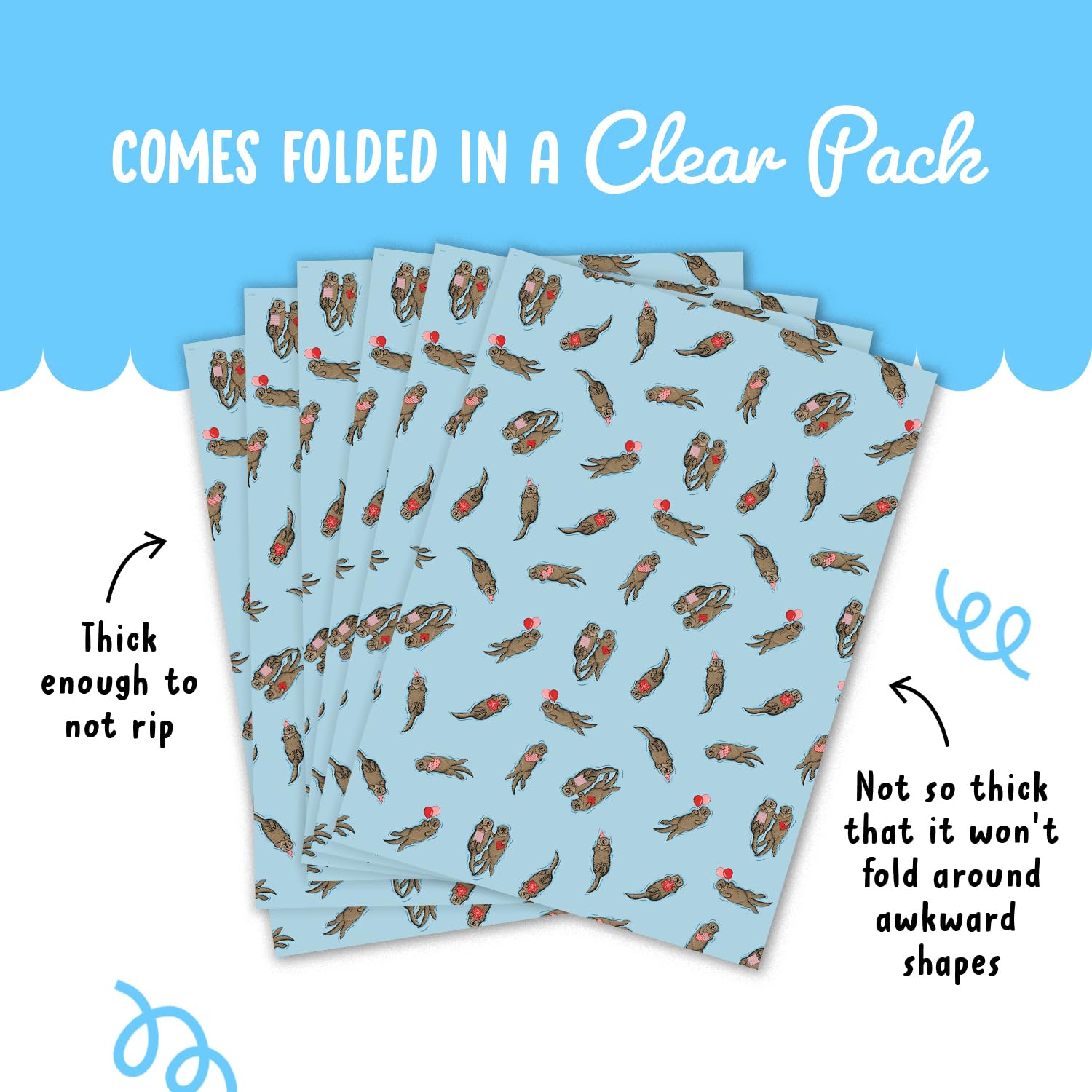 6X Wrapping Paper Sheets - Birthday Otter Gift Wrap For Men Women - Friends Wrapping Paper - Valentines Day Wrapping Paper For Him Her - Christmas Wrapping Paper Blue Comes With Stickers
