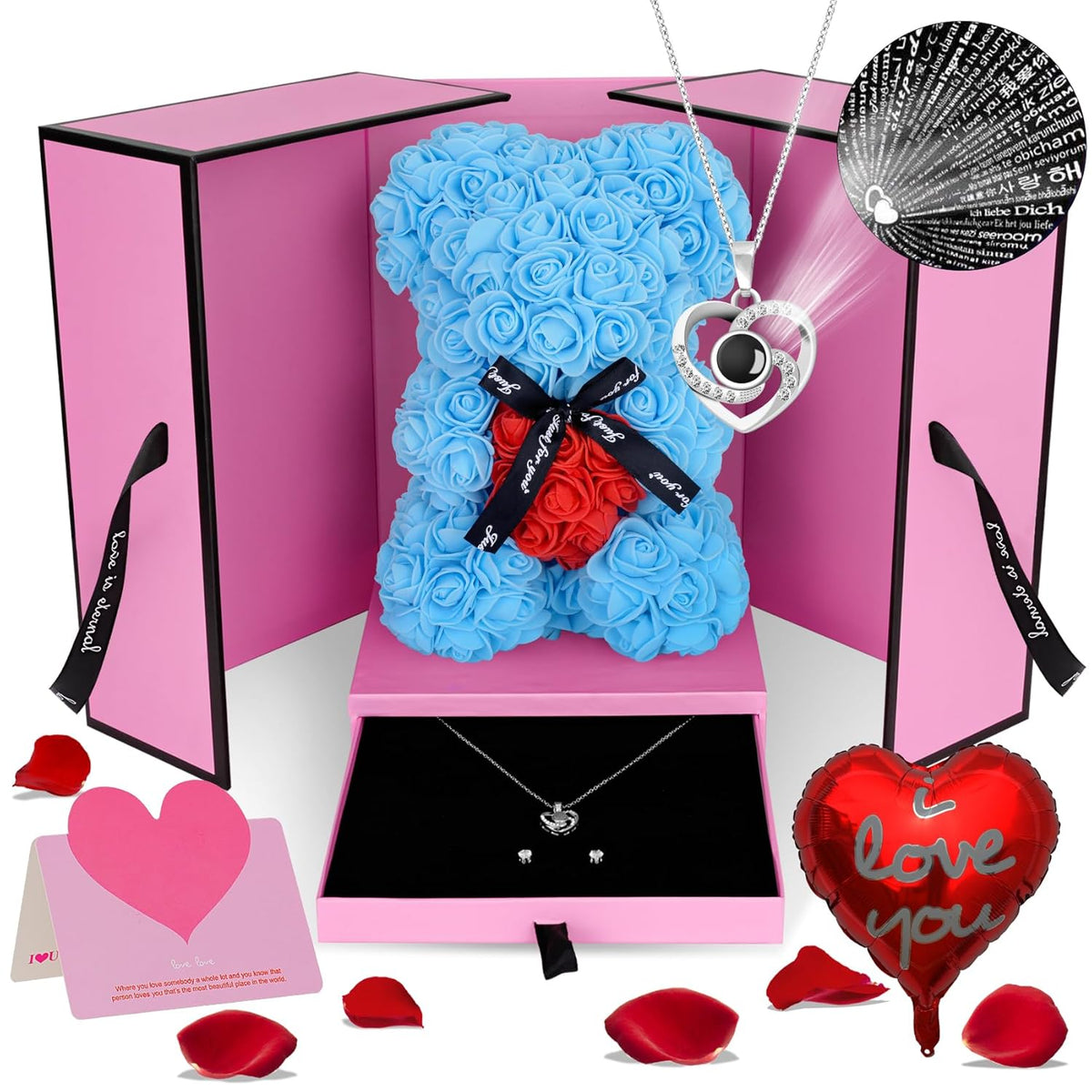 Flowers Rose Bear Gifts Artificial Forever Rose Everlasting Flower Teddy Bear Gifts For Her Women Mom Wife Wedding Mothers