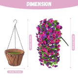 Artificial Flowers With Hanging Basket, Outdoor Faux Plants Silk Morning Glory Vines, Fake Green Arrangement For Garden Patio Spring Summer Decor(Purple Red Violet)