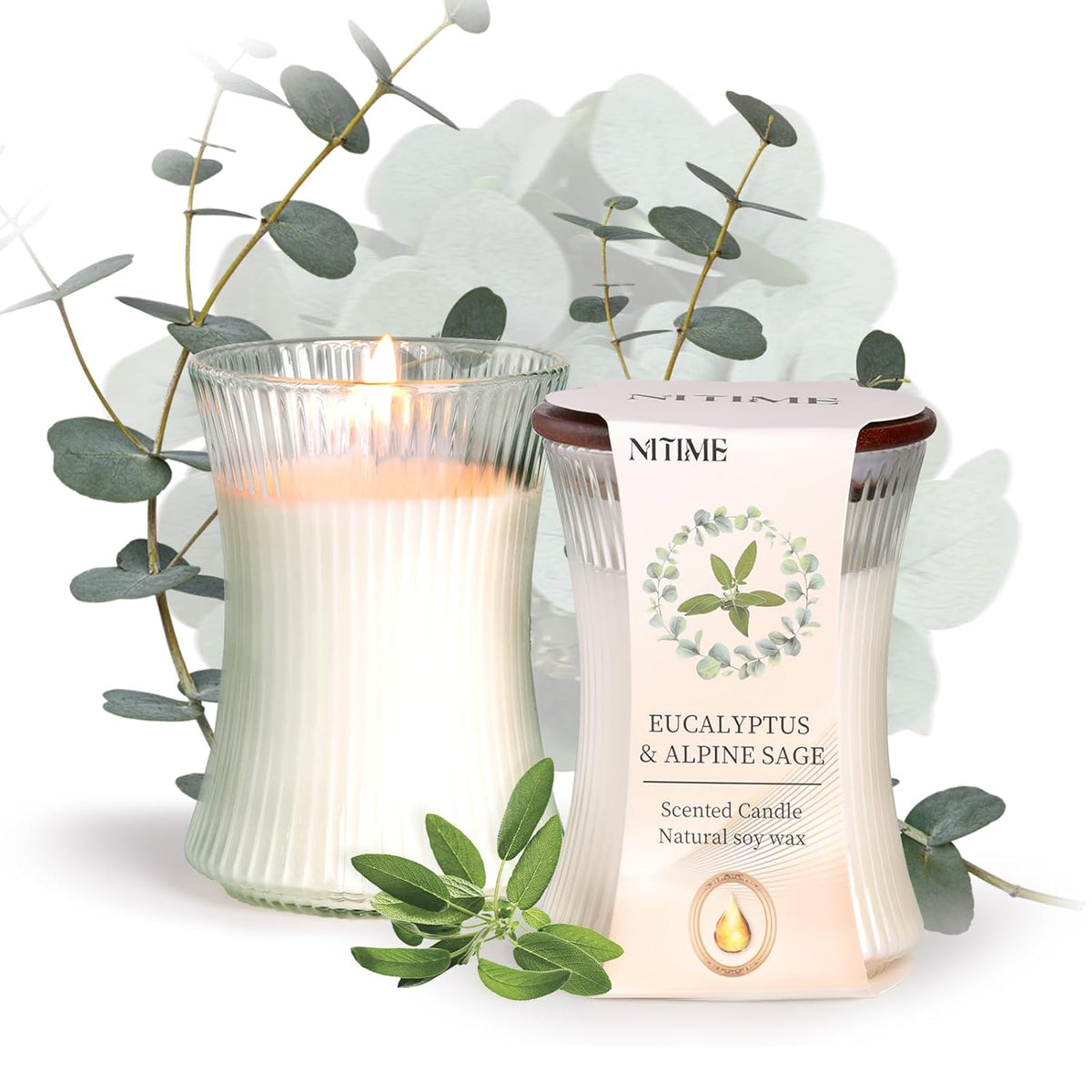 2Pcs Eucalyptus & Alpine Sage Scented Candles, 7.05Oz 50 Hours Burn, Candles For Home Scented, Natural Soy Candle Non Toxic, Eucalyptus Decorative Candle For Home Decor, Gifts