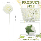200 Pack Artificial Foam Rose Flowers With Stems Artificial Flowers Real Looking Fake Roses Bulk For Diy Wedding Bouquets Bridal Shower Centerpieces Floral Arrangements Home Decoration (White)