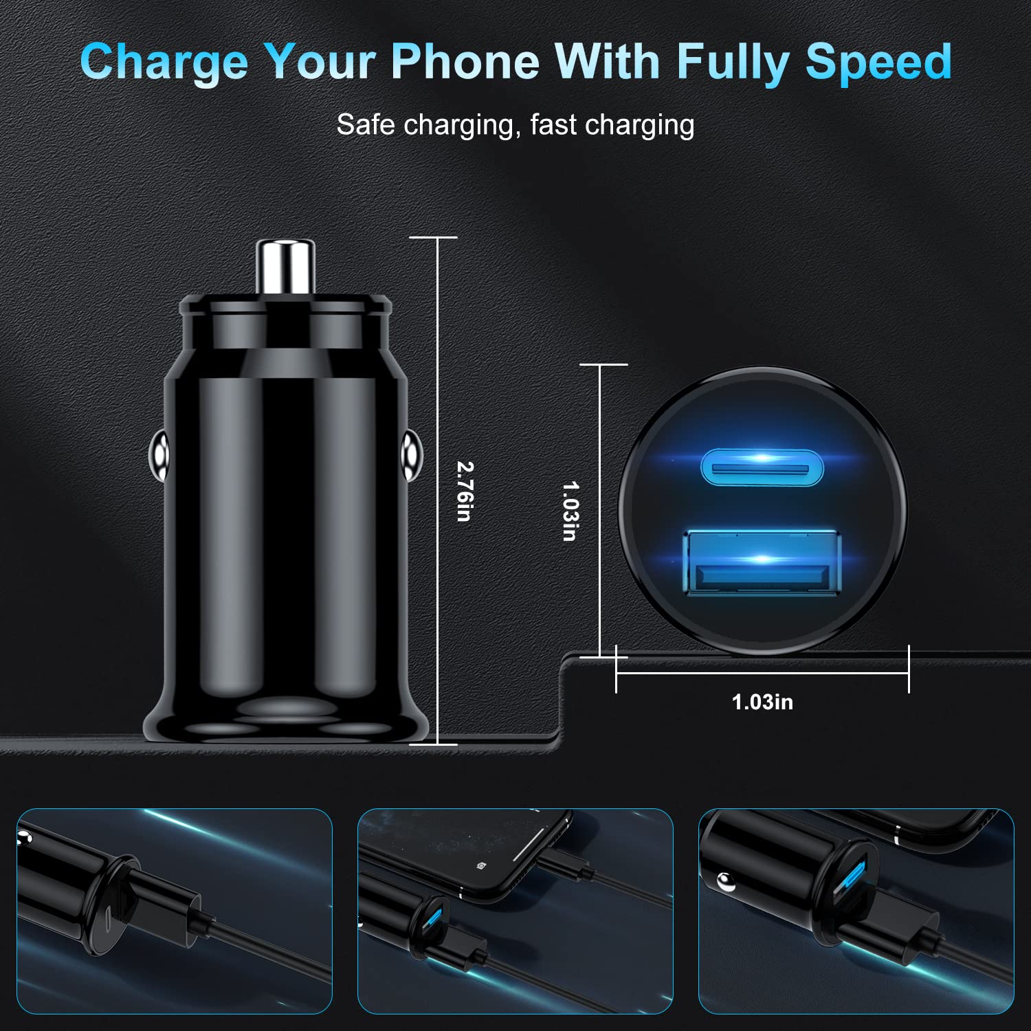 [Apple Certified] Iphone Fast Car Charger,Dual-Port Usb A And Usb C Charging Adapter With Two Lightning Cable, Type C Car Charging Plug For Iphone 14 Pro/13 Pro Max/12 Mini/11/Xs/Xr/X/8/Ipad