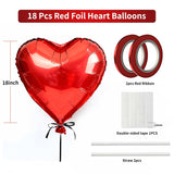 Red Heart Balloons 18Pcs 18 Inch Heart Shaped Foil Balloons For Valentine'S Day Wedding Bridal Shower Anniversary Engagement Party Supplies