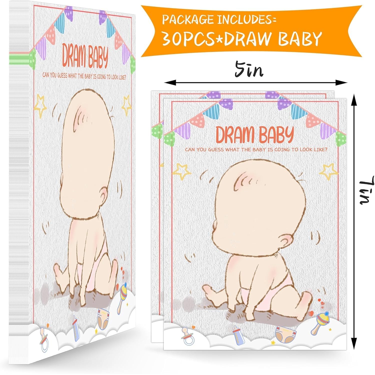 Draw Baby Face Baby Shower Games, Fun Gender Reveal Party Game For 30 Guest, Cute Draw Baby Game For Babyshower Party Supplies 5 * 7 Inch