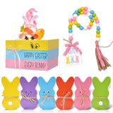 11Pcs Easter Tiered Tray Decorations,Spring Easter Bunny Gnome Decor With 3 Faux Book Stacks Bundle,Bead Garland Tiered Tray Decor Farmhouse Signs Table Decor Home Kitchen Decoration