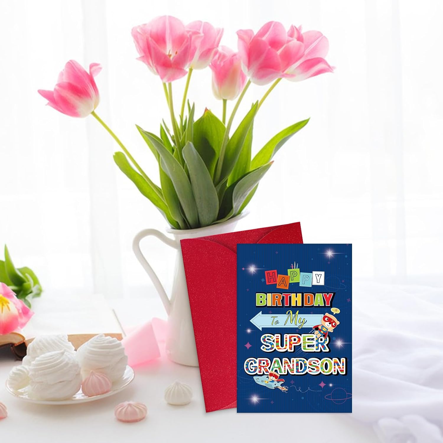 Grandson Birthday Card - 5.5"X8" Birthday Gift With Envelope For Young Men Super Grandson Funny Card From Grandma Grandpa Grandparents