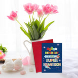 Grandson Birthday Card - 5.5"X8" Birthday Gift With Envelope For Young Men Super Grandson Funny Card From Grandma Grandpa Grandparents