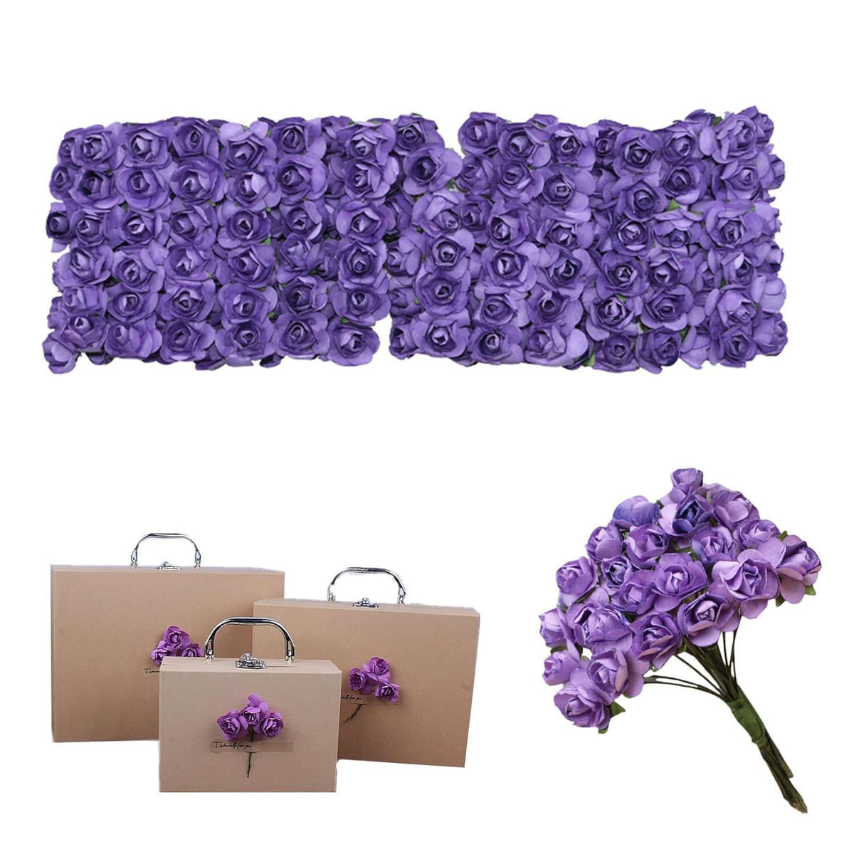 144 Pcs Artificial Mini Fake Rose Flower, Handmade Small Paper Flowers For Crafts Wedding Bouquet Mini Paper Flowers With Stems For Diy Crafts Gift Wreath Scrapbooking Hairclips Decoration(Purple)
