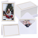 100 Count Photo Frame Cards With Envelopes 4X6 Paper Picture Frame Notecards Photo Card Holder For Christmas Decoration New Year Greeting Birthday Classroom Diy Craft - White With Gold Lining