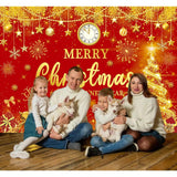 Merry Christmas Happy New Year Backdrop 8x6ft Red & Gold Party Banner